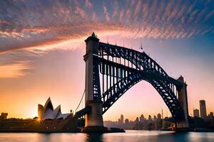 das Sydney Hafen Brücke beim Sonnenuntergang. KI-generiert foto