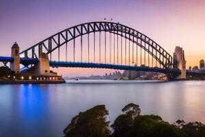 das Sydney Hafen Brücke beim Sonnenuntergang. KI-generiert foto