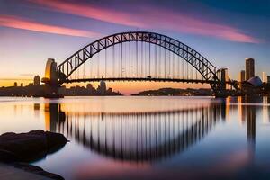 Sydney Hafen Brücke beim Sonnenuntergang. KI-generiert foto