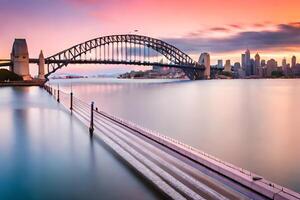 das Sydney Hafen Brücke beim Sonnenuntergang. KI-generiert foto