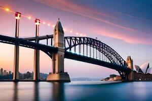 das Sydney Hafen Brücke beim Sonnenuntergang. KI-generiert foto