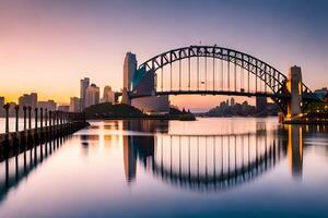 Sydney Hafen Brücke beim Sonnenuntergang. KI-generiert foto