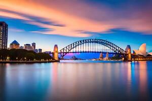 das Sydney Hafen Brücke beim Sonnenuntergang. KI-generiert foto