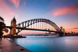 das Sydney Hafen Brücke beim Sonnenuntergang. KI-generiert foto