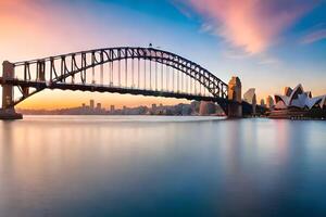 das Sydney Hafen Brücke beim Sonnenuntergang. KI-generiert foto