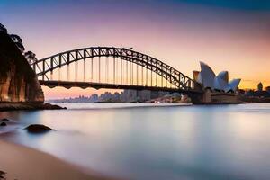 das Sydney Hafen Brücke beim Sonnenuntergang. KI-generiert foto