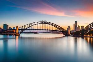 Sydney Brücke beim Sonnenuntergang. KI-generiert foto