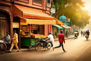 Menschen Gehen Nieder das Straße im Indien. KI-generiert foto