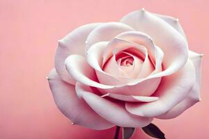 ein Single Rose ist gezeigt auf ein Rosa Hintergrund. KI-generiert foto