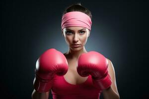 Frauen Kampf Brust Krebs mit Rosa Boxen Handschuh. generativ ai foto