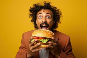 Essen ein Hamburger von International Personen. generativ ai foto
