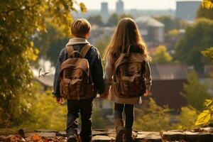 Kinder zurück zu Schule nach Sommer. generativ ai foto