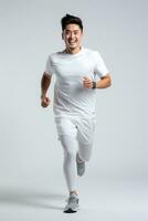 Asien männlich Joggen glücklich und energisch Generation im Weiß Hintergrund. generativ ai foto