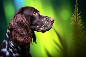 Nahansicht von süß Hund mit schön Bokeh Hintergrund, generativ ai foto