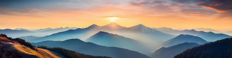 Berg Landschaft beim Sonnenuntergang ai generativ Bild foto