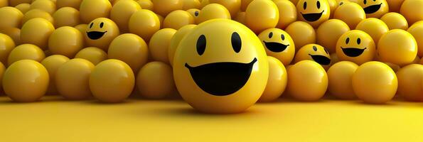 glücklich und Lachen Emoticons 3d Rendern Hintergrund, Sozial Medien und Kommunikation Konzept. ai generativ foto