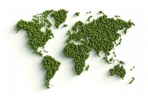 Welt Karte Grün Gras Oberfläche isoliert auf ein Weiß Hintergrund. generativ ai foto