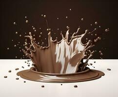 Schokolade Spritzen mit ein Podium, Attrappe, Lehrmodell, Simulation Hintergrund zum Milch Produkt Anzeige, 3d. generativ ai foto