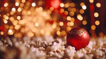 weihnachtlich gestaltet Film oder Musik- auf Bokeh Hintergrund. ai generiert. foto