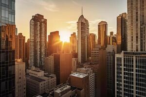 ein majestätisch Stadt Horizont während das golden Stunde. ai generativ foto