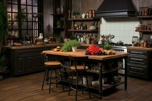 Küche wie Foto Studio Zimmer mit Werkzeug und Ausrüstung ai generiert