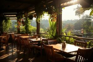 Innerhalb Restaurant Situation Morgen Aussicht ai generiert foto