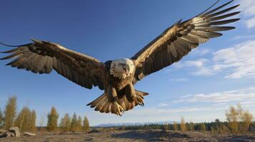 himmelwärts Majestät - - das voll Pracht von ein Adler im Flug, unter das groß, Blau, wolkenlos Himmel. generativ ai foto