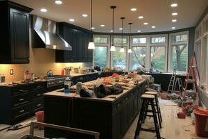 Küche Renovierung Prozess Reparatur Konstruktion ai generiert foto