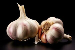 Fotos von Knoblauch im Innen- Foto Studio ai generiert