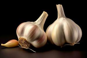 Fotos von Knoblauch im Innen- Foto Studio ai generiert