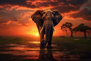 afrikanisch Elefant beim Sonnenuntergang, Amboseli National Park, Kenia, Afrika, Elefant und Sonnenuntergang, ai generiert foto