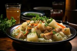 Cracker Fass Süd- Stil Hähnchen und Knödel ai generiert foto