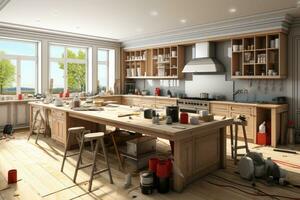 Küche Renovierung Prozess Reparatur ai generiert foto