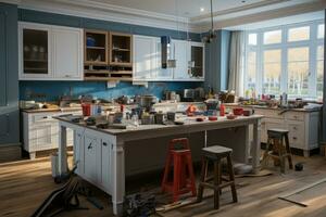 Küche Renovierung Prozess Reparatur ai generiert foto