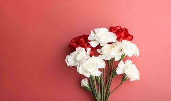 elegant Weiß und rot Nelken anmutig vereinbart worden. ai generativ foto