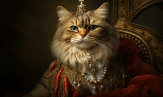 wunderlich Bild von ein Katze im königlich Kleidung. ai generativ foto