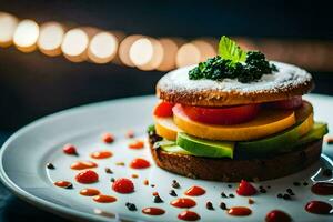 ein Sandwich mit Gemüse und Tomaten auf Es. KI-generiert foto