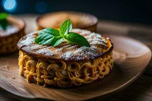 Pasta auf ein hölzern Platte. KI-generiert foto