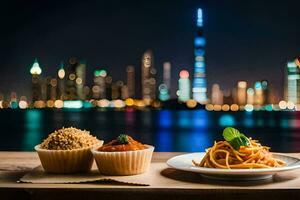 das Essen und das Stadt. KI-generiert foto