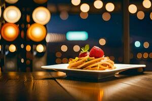 Pasta mit Erdbeeren auf ein Teller im ein Restaurant. KI-generiert foto