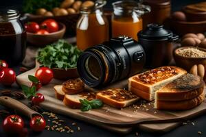 Essen Fotografie mit ein Kamera und Brot. KI-generiert foto