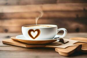 Kaffee mit Herz gestalten auf das Untertasse. KI-generiert foto