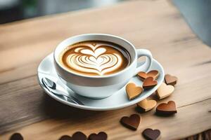 ein Tasse von Kaffee mit ein Herz Design. KI-generiert foto