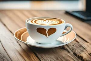 ein Tasse von Kaffee mit ein Herz Design. KI-generiert foto