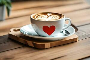 ein Tasse von Kaffee mit ein Herz auf Es. KI-generiert foto