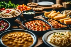 verschiedene Typen von Essen auf ein Tisch. KI-generiert foto