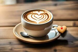 ein Tasse von Kaffee mit ein Herz geformt Latté Kunst. KI-generiert foto