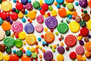 bunt Süßigkeiten Süßigkeiten auf Weiß Hintergrund. KI-generiert foto