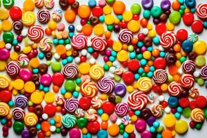 bunt Süßigkeiten Süßigkeiten auf Weiß Hintergrund. KI-generiert foto