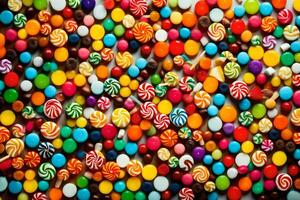ein groß Gruppe von bunt Süßigkeiten. KI-generiert foto